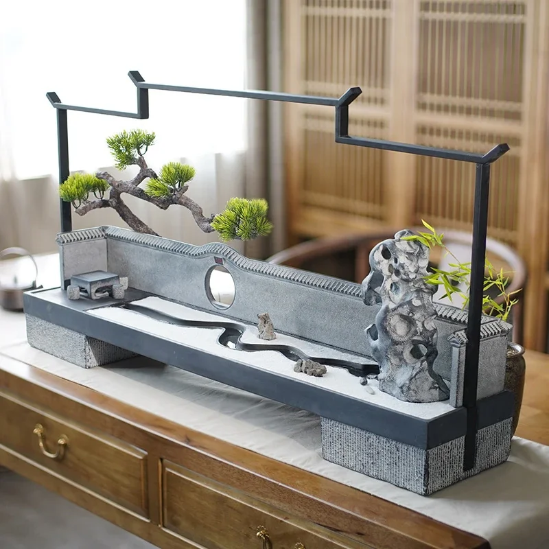 The new Chinese Zen space welcomes guests, pine flowing water ornaments, living room entrance, office desktop decoration,