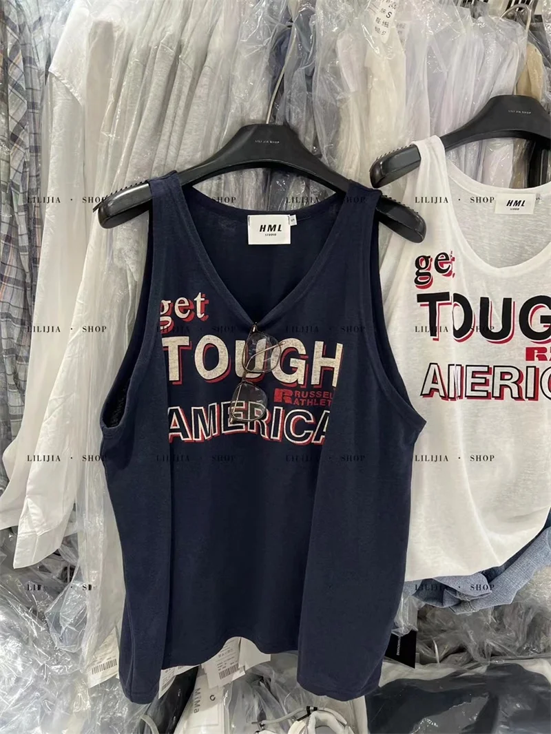 

Американский ретро-стиль: модный летний топ с буквенным принтом, свободный крой, без рукавов, для женщин, дизайнерская новинка