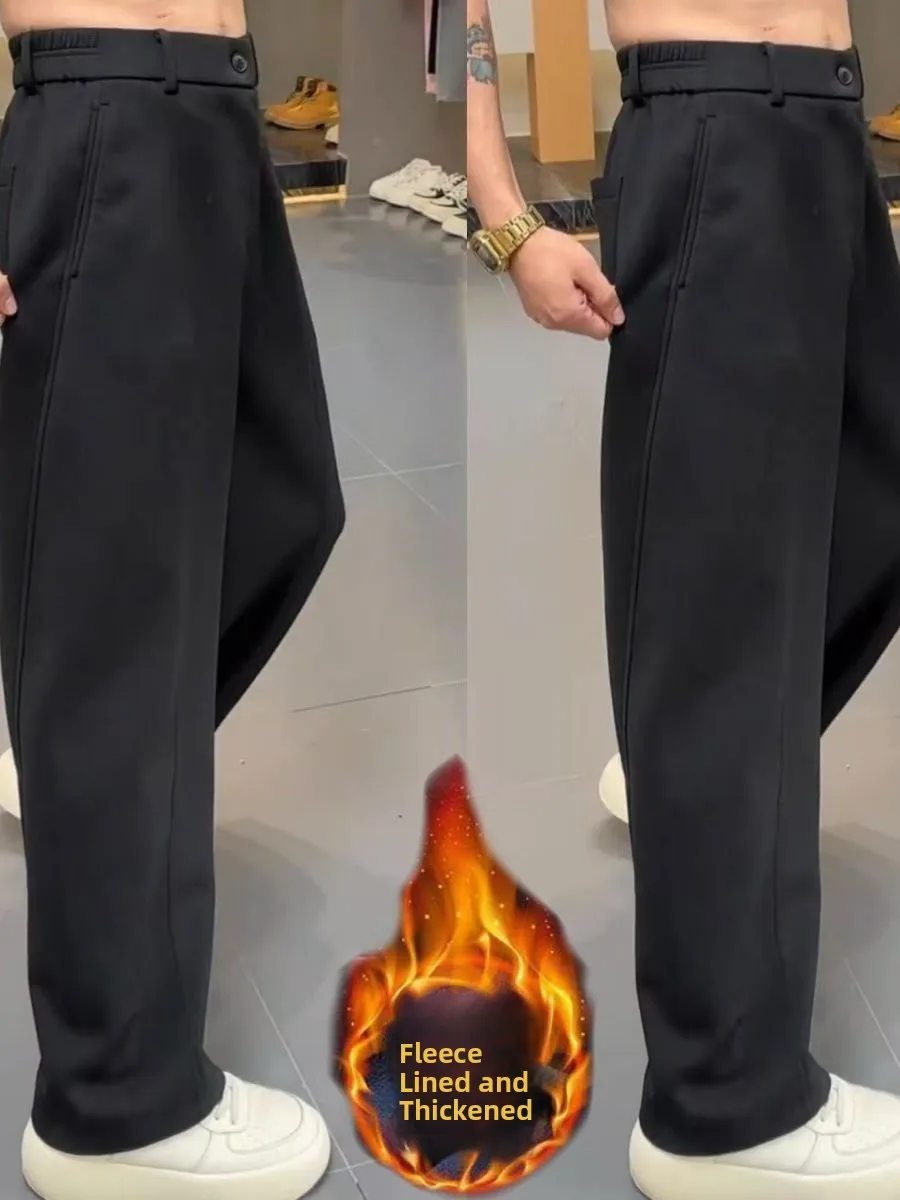 

Мужские повседневные брюки Thiened Fce, прямые, свободного кроя, со средней посадкой, черные, длинные, утягивающие, универсальные, теплые, весна-осень