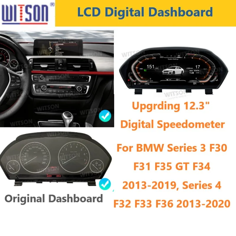 

WITSON 12.3'' Digital Speedometer For BMW Series 3 F30 F31 F35 GT Series 4 F34 F32 F33 F36 2013 LCD Dashboard Instrument Cluster