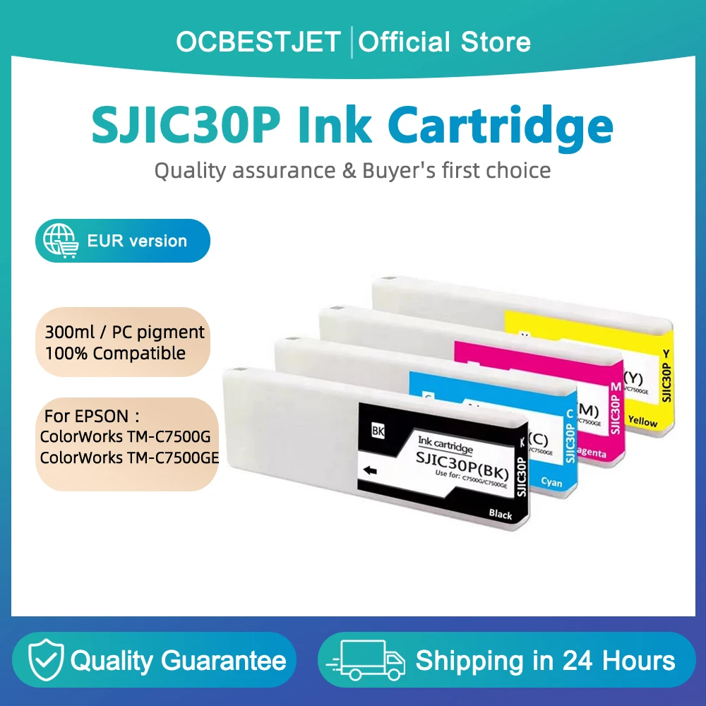 SJIC30P ink Cartridge For Epson SJIC30P Ink Cartridge for Epson ColorWorks C7500G C7500GE Printer Full With Pigment Ink 300ML