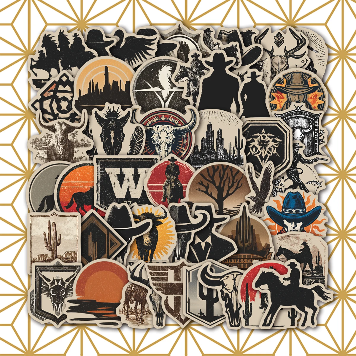 56Pcs Retro Desert Cowboy Stickers | Vintage Western Longhorn Waterproof Decals for Laptop, Water Bottle & Journal, Trendy Aesth