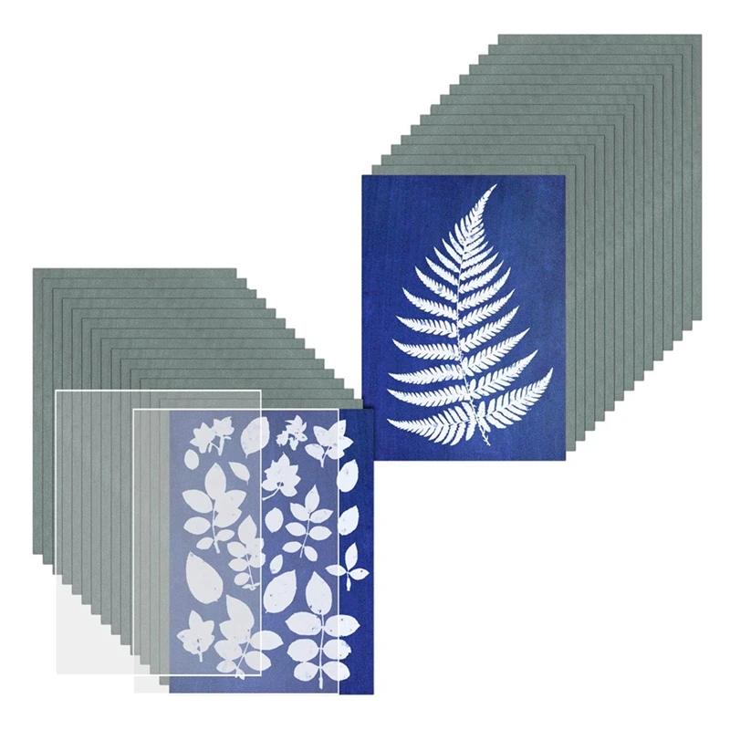 30 Sheets Cyanotype Paper With 2 Sheet Acrylic Panel Sun Print Paper Kit, Activated Printing Art Paper Cyanotype Paper