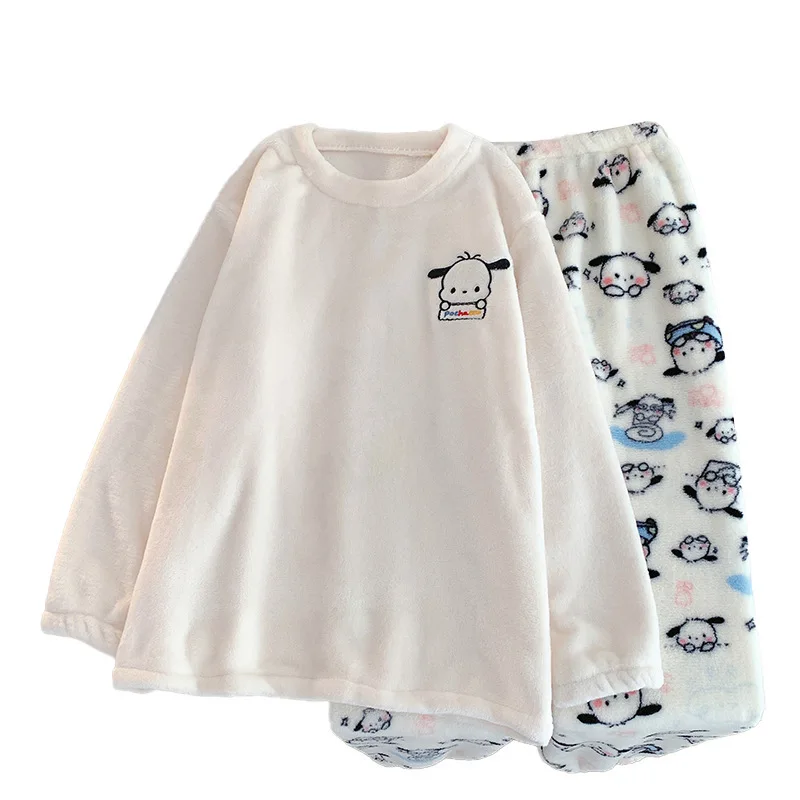 Kawaii Pochacco الكرتون أنيمي الخريف النساء أفخم منامة مجموعة Sanrios فضفاض المرجان الصوف الدافئة Homewear الفتيات طالب نوم #5