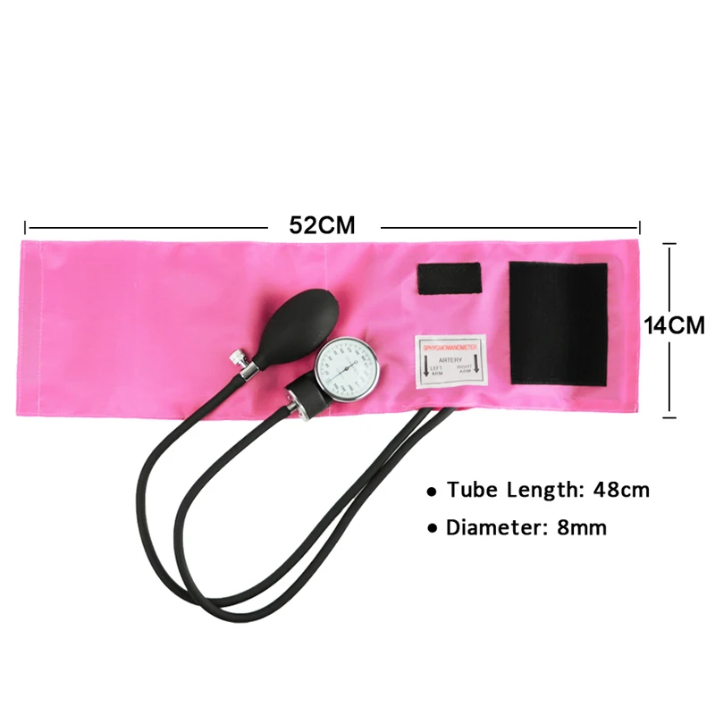 Pink Medical Health Blood Pressure Monitor BP Cuff Manometer Arm Aneroid Sphygmomanometer Gauge Meter Tool with Cute Stethoscope