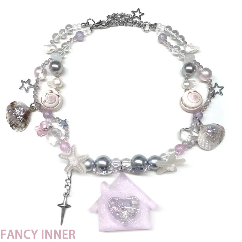 2026 New Y2k Necklace Pink Pendant Pearl Shell Sea Star Trendy Ins Vintage Retro Neck Accessaries for Women Girl Jewelry
