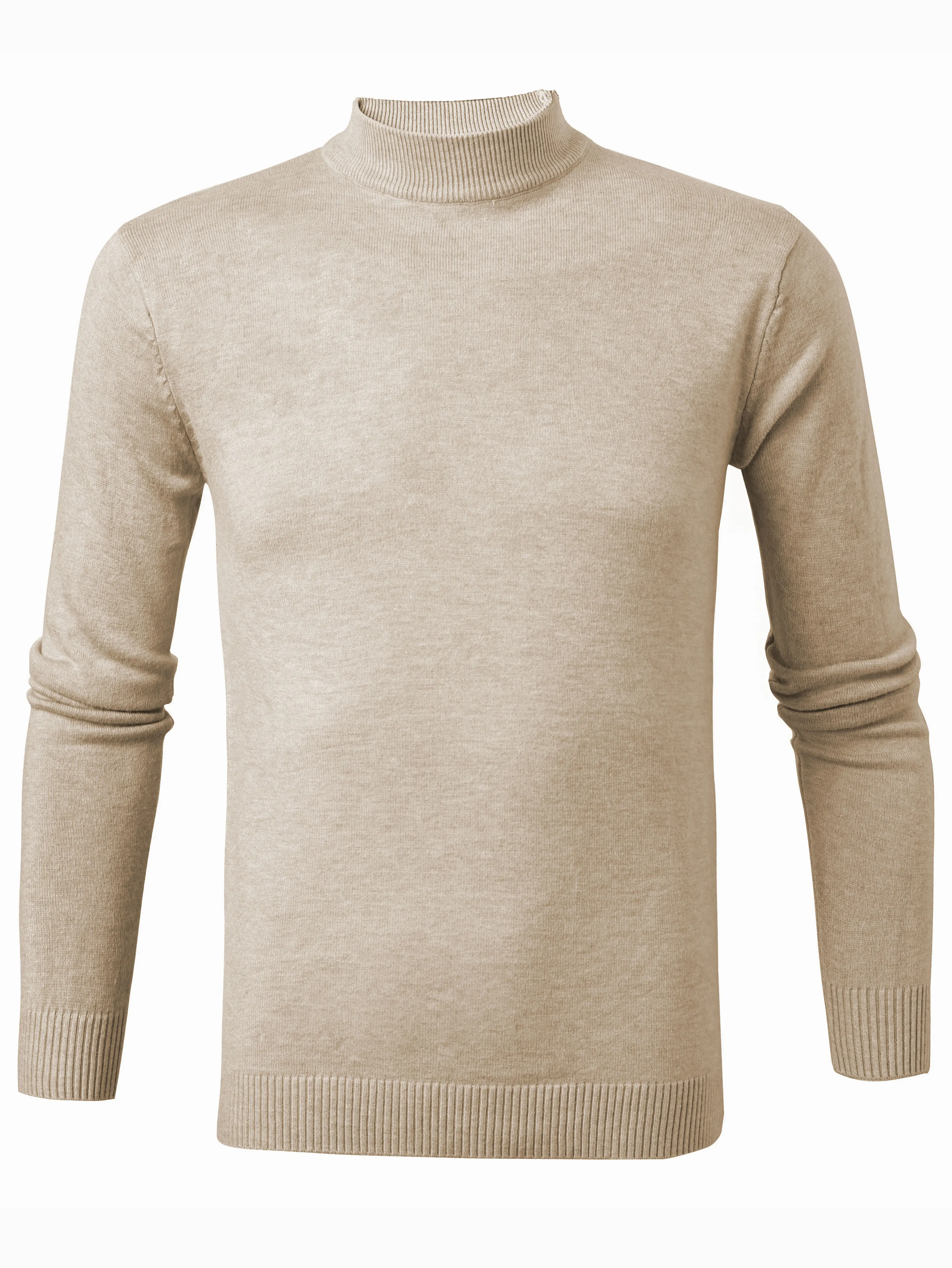 Mock Neck Knitted Slim Solid Sweater, Men's Casual Warm Solid High Stretch Pullover Sweater For Fall Winter