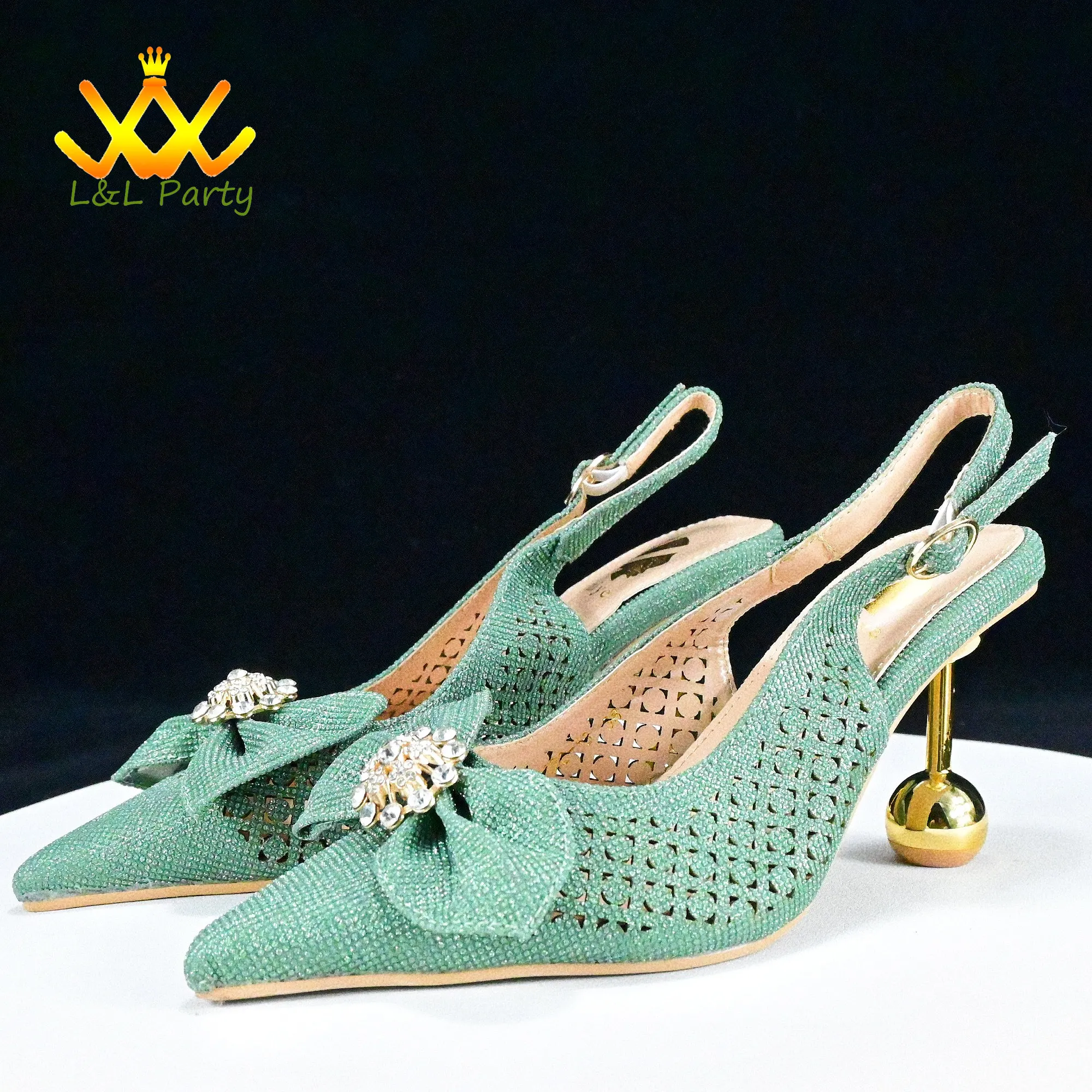 2024 Special Italian Women Design Nigerian Shoes and Bag Set in Green Color Mature Style INS Hot Sale with Crystal for Party