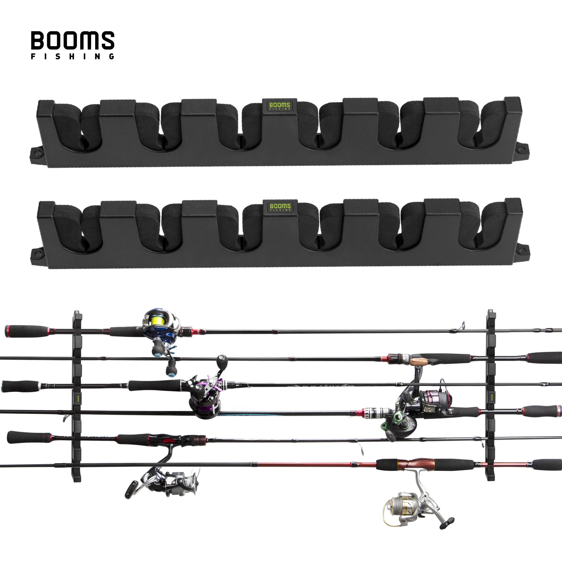 Booms Fishing WV5 Fishing Rod Holder Horizontal 6-Rod Rack Pole Storage Tool Wall Mount Modular for Garage Fishing Accessories