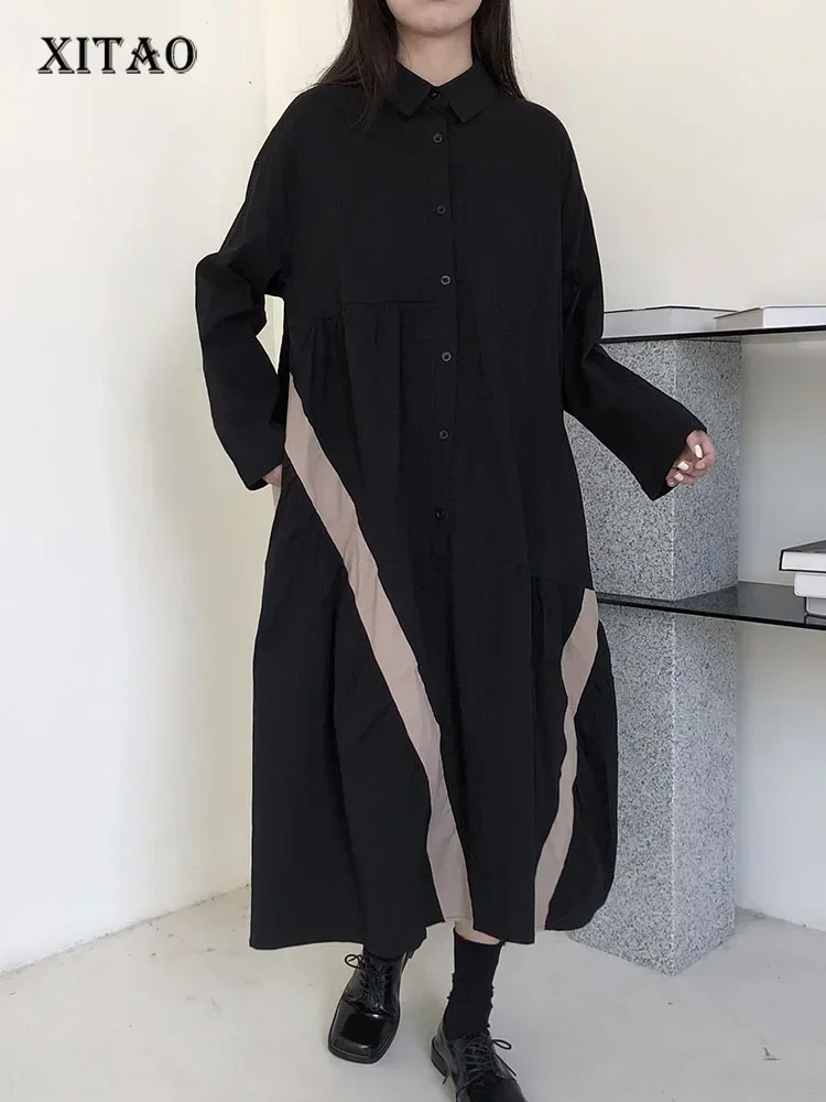 

XITAO Vintage Dress Fashion Black Small Fresh Patchwork Goddess Fan Pullover Full Sleeve Spring Minority Elegant Dress WLD9014