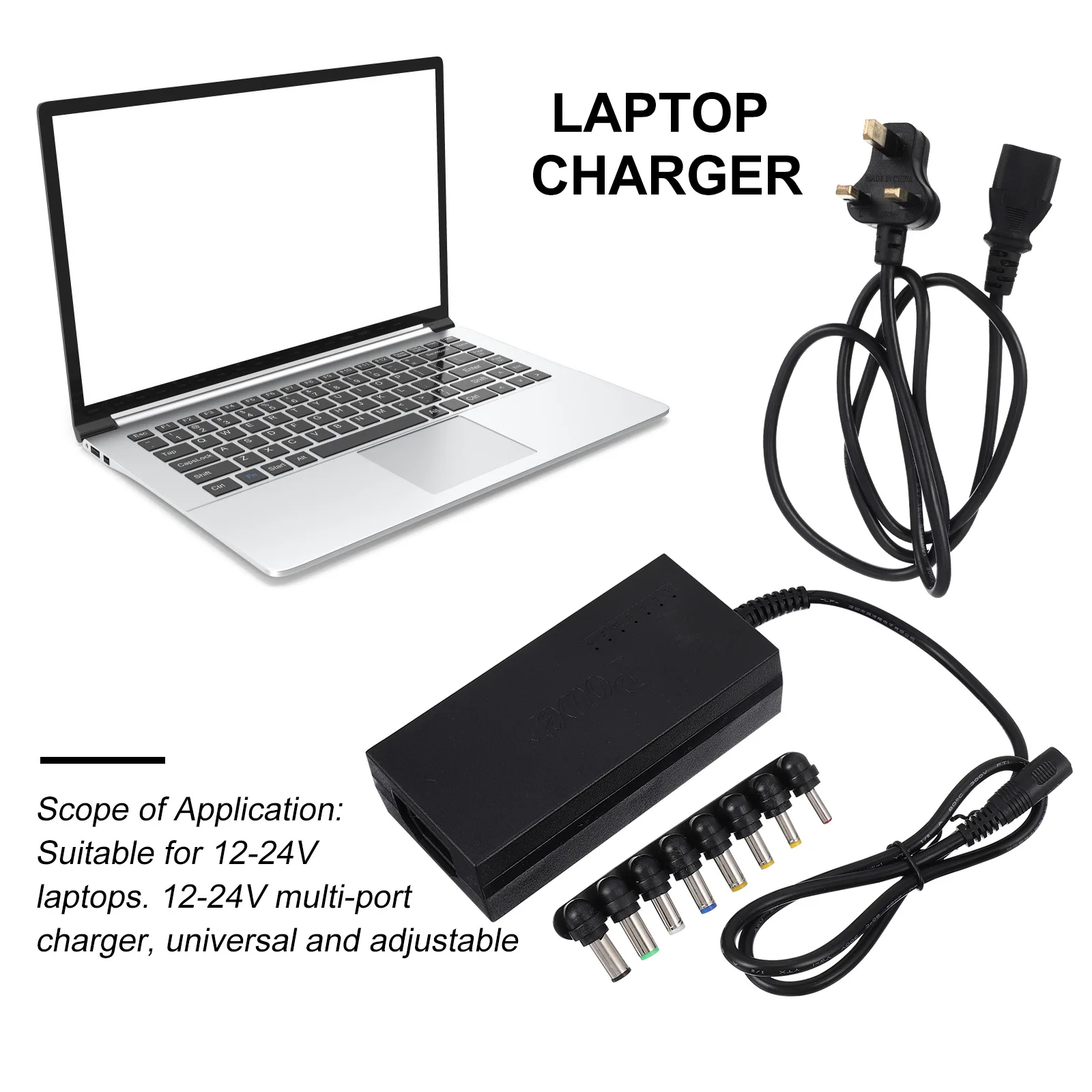 

1 Set Power Adapter Universal Laptop 8 Ports 12V-24V Multi Portable For Home Office Hotel With 8 Connector Tips