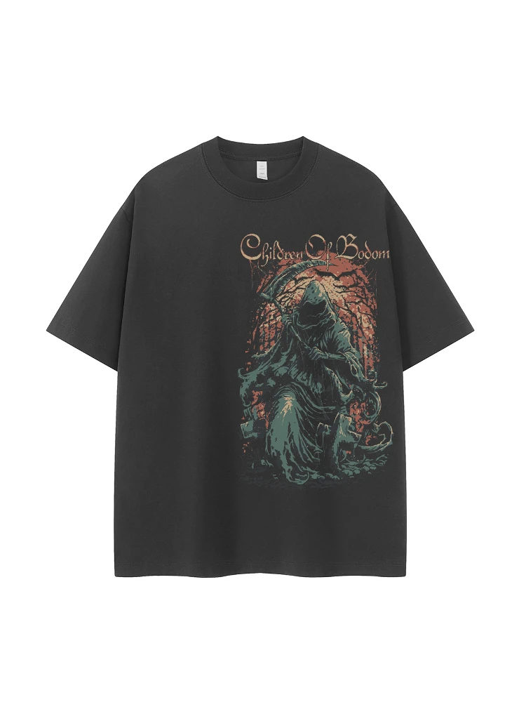 Children of Bodom Band American Style Loose Shoulder T-Shirt Short Sleeve Breathable Cotton Casual Fashion Urban Scene