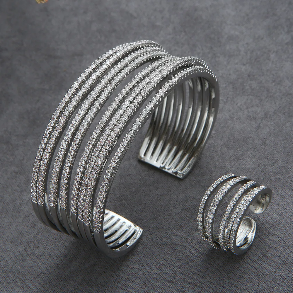 

HIBRIDE Fashion temperament 2 piece set bracelet ring women's clothing light luxury jewelry wedding gift party travel B162
