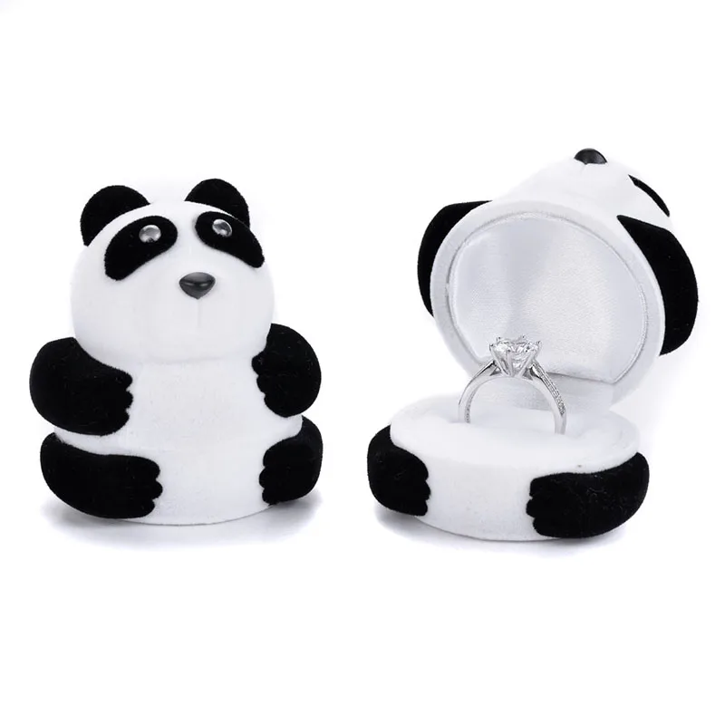 Cute Panda Velvet Jewelry Box Organizer Wedding Ring Box Gift Box Container Jewelry Storage Case Earring Necklace Display