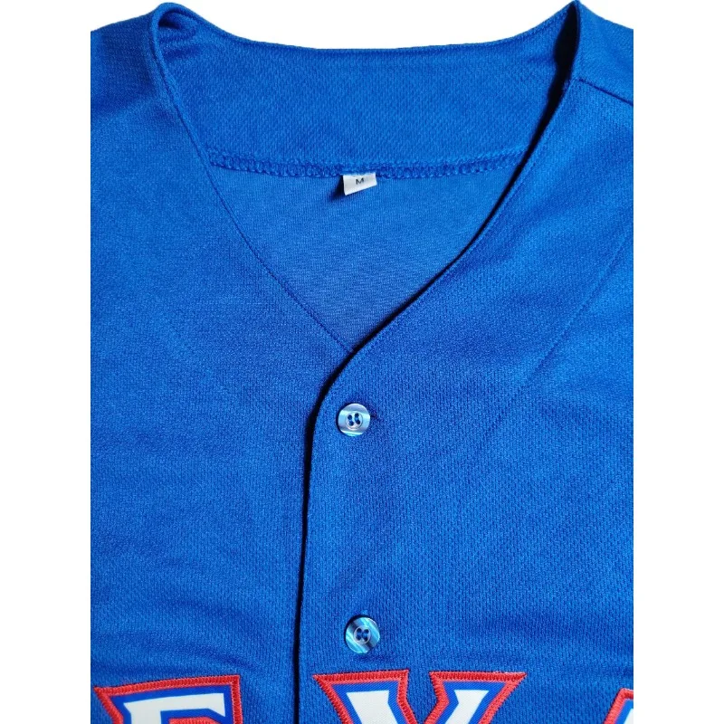 Customized Name And Number Men's Embroidery Baseball Jersey Texas Blue V-Neck Personalized Short Sleeve Button Down Shirts