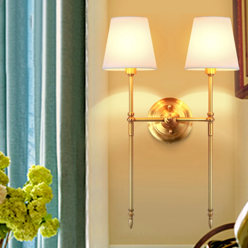 

2025 2 Lamp Copper Wall Lamp Modern Minimalist Livingroom Balcony Bedroom Bedside Lamp Single Arm Aisle American Copper Wall Lig