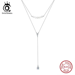 ORSA JEWELS Cultured Freashwater Pearls Neck Chain with 5A Clear CZ Classic 925 Sterling Silver Chain for Women Gifts BQN13