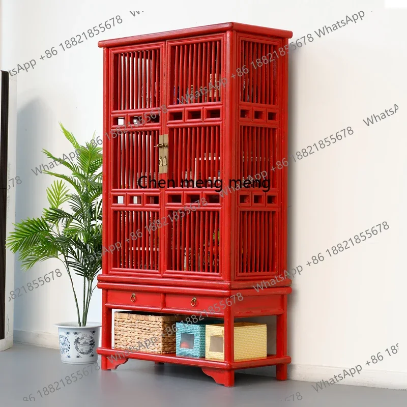 

Retro solid wood dining side cabinet Chinese pine multi-functional floor locker display bookshelf