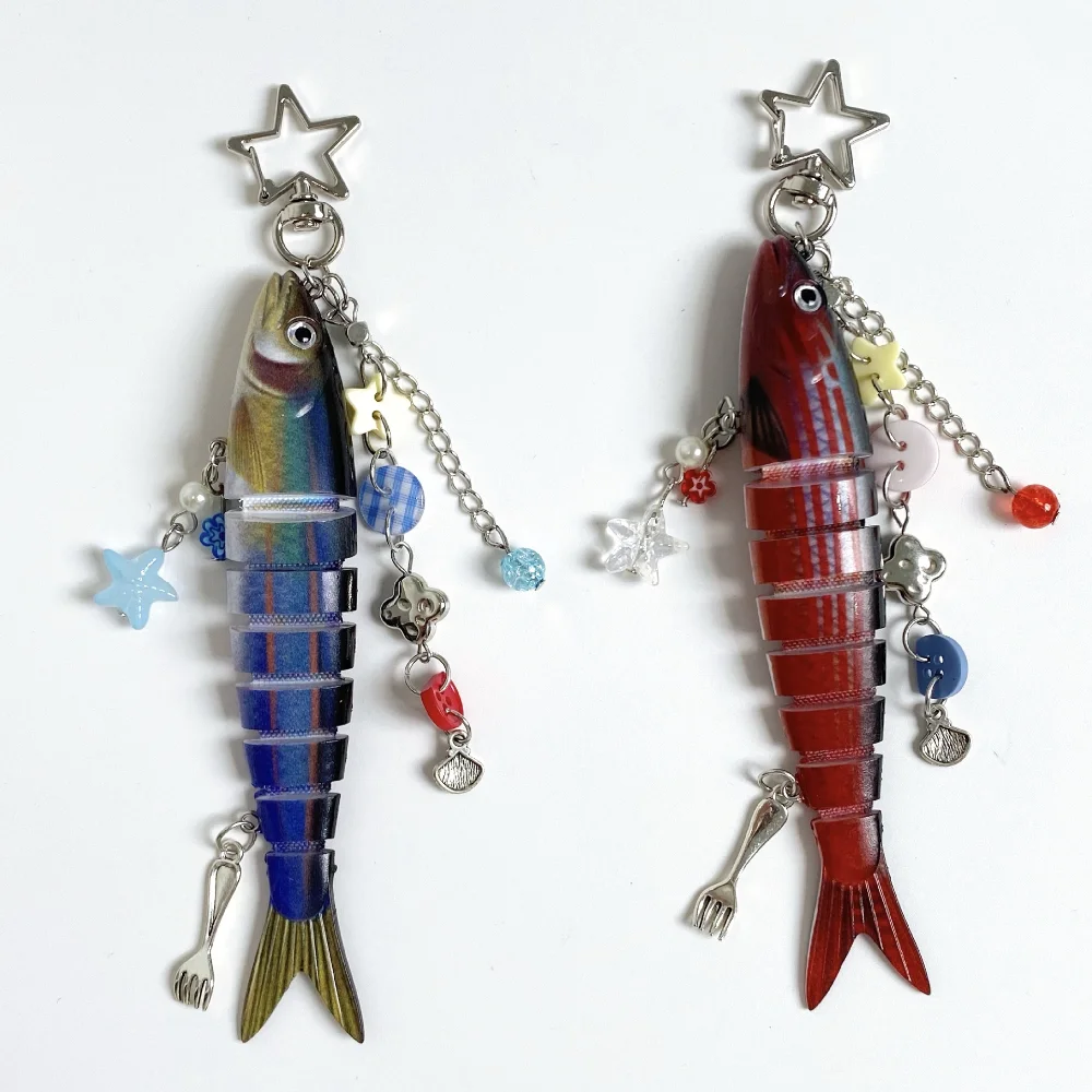 Miniature Fish Keychain Phone Pendant Fisherman Gift Car Key Accessory Handmade Ocean Pendant Charm DIY Animals Keyring Jewelry