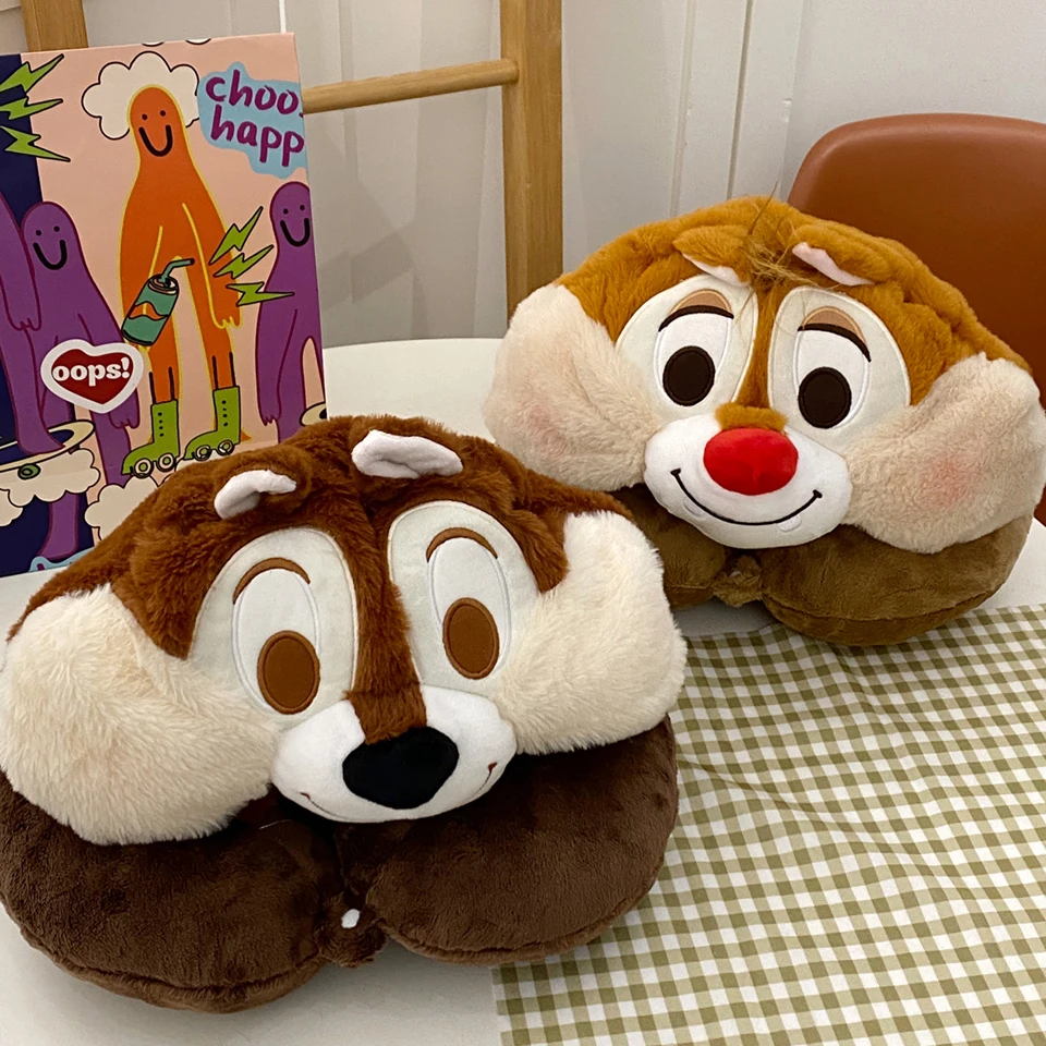 Disney Chip and Dale Travel Blackout Neck Pillow Chipmunks Kawaii Squirrel Hooded U-shaped Neck Pillow Xmas Girl Gifts