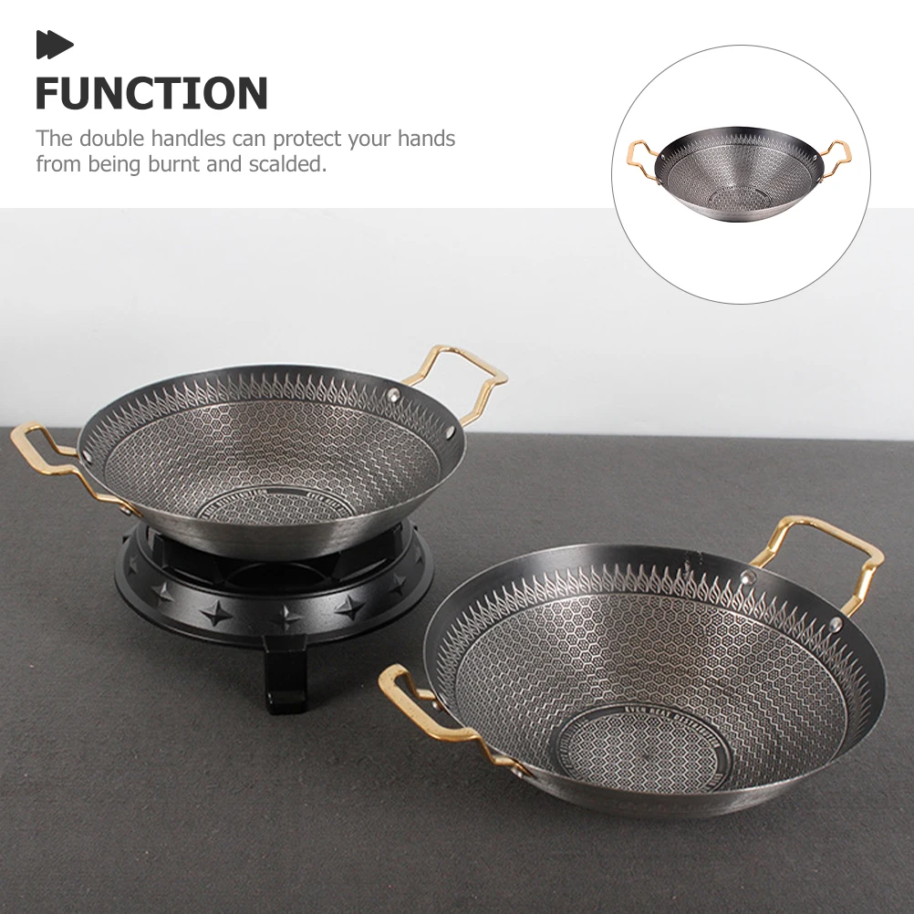 

Non Stick Pan 24cm Stainless Steel Restaurant Cookware Thickened Honeycomb Bottom Dry Pot Hotpot Double Handle Kitchen Supplies
