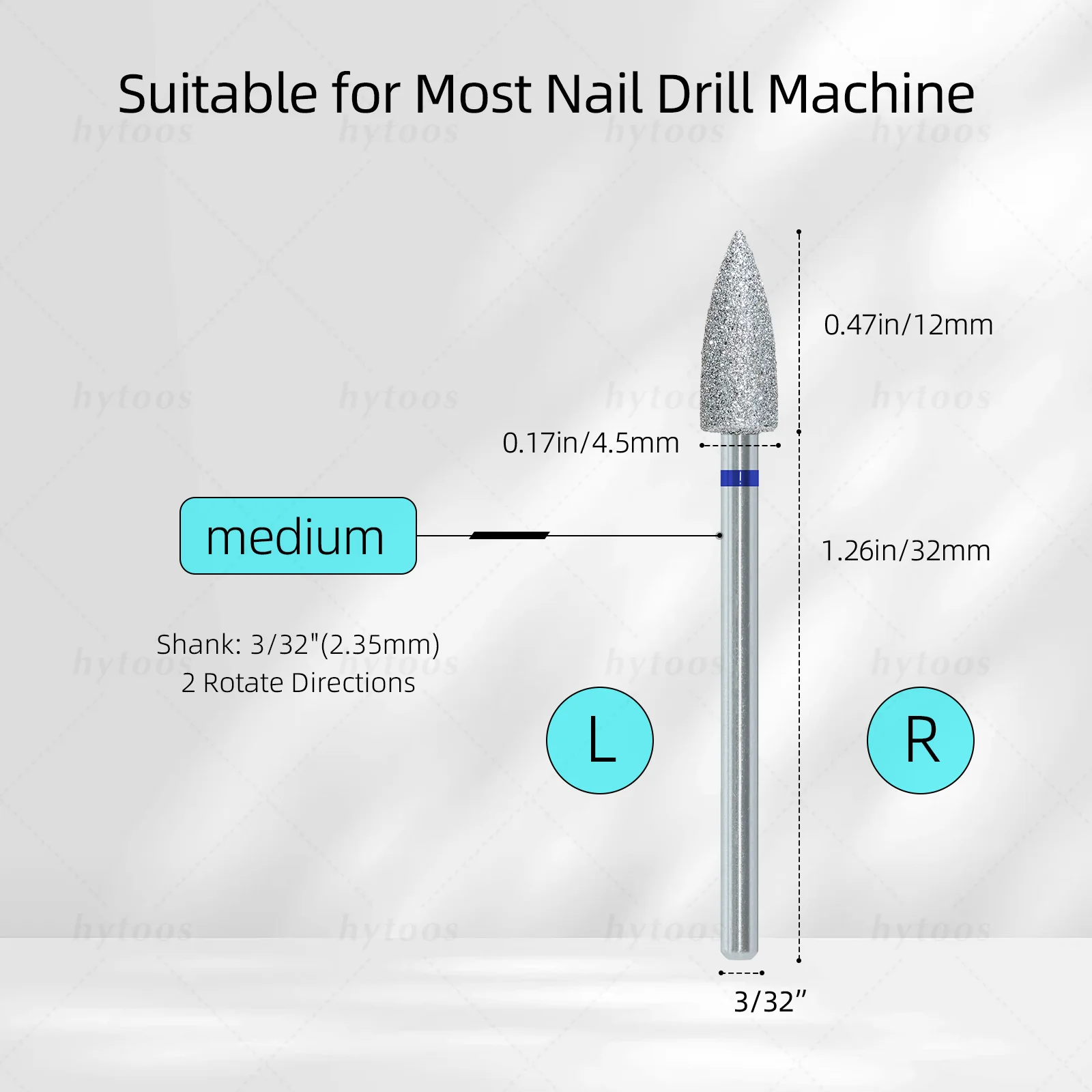 HYTOOS Chrome Coating Diamond Nail Drill Bits Large Cone Russian Cuticle Clean Burr Dead Skin Cleaner Manicure Prep Tool