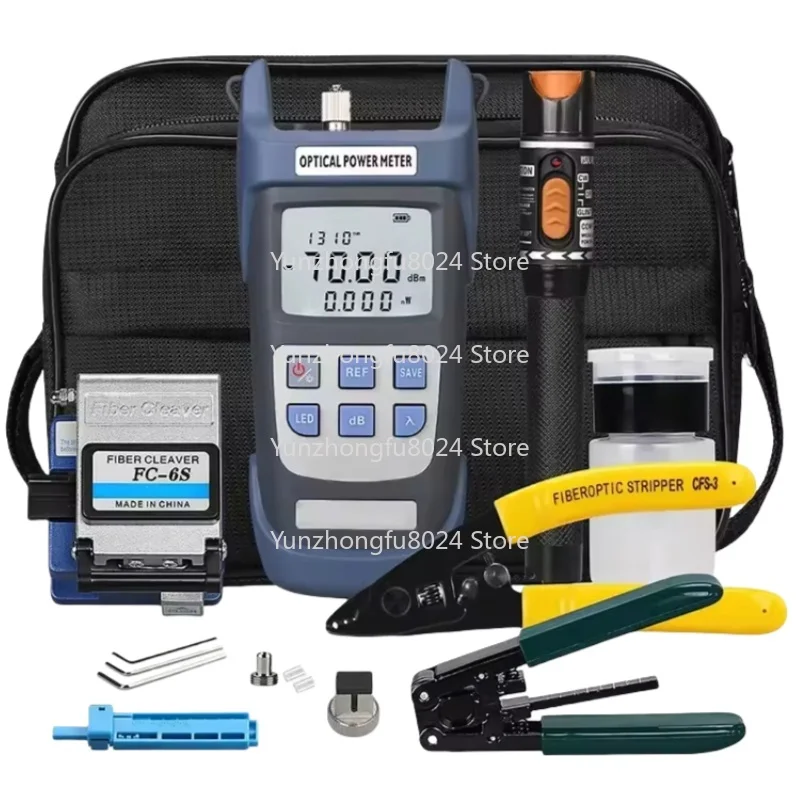 Fiber Termination Kit with Cold Connection Tool Optical Power Meter Network Test Vision Meat Cutter Stripper Clamp