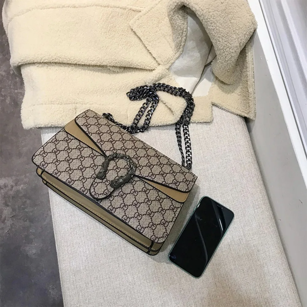 

2025 New Vintage Printed Dionysus Bag for Women -Water-resistant Mini Square Crossbody Bag with Multi-pocket & Metal Chain Strap