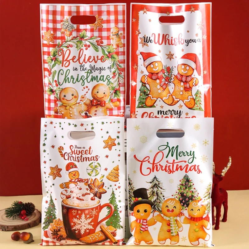 10/20/50pcs sacs d'emballage de cadeaux de noël pain d'épice homme Goodie Cookie bonbons sacs à main décorations de noël 2025 cadeaux de noël