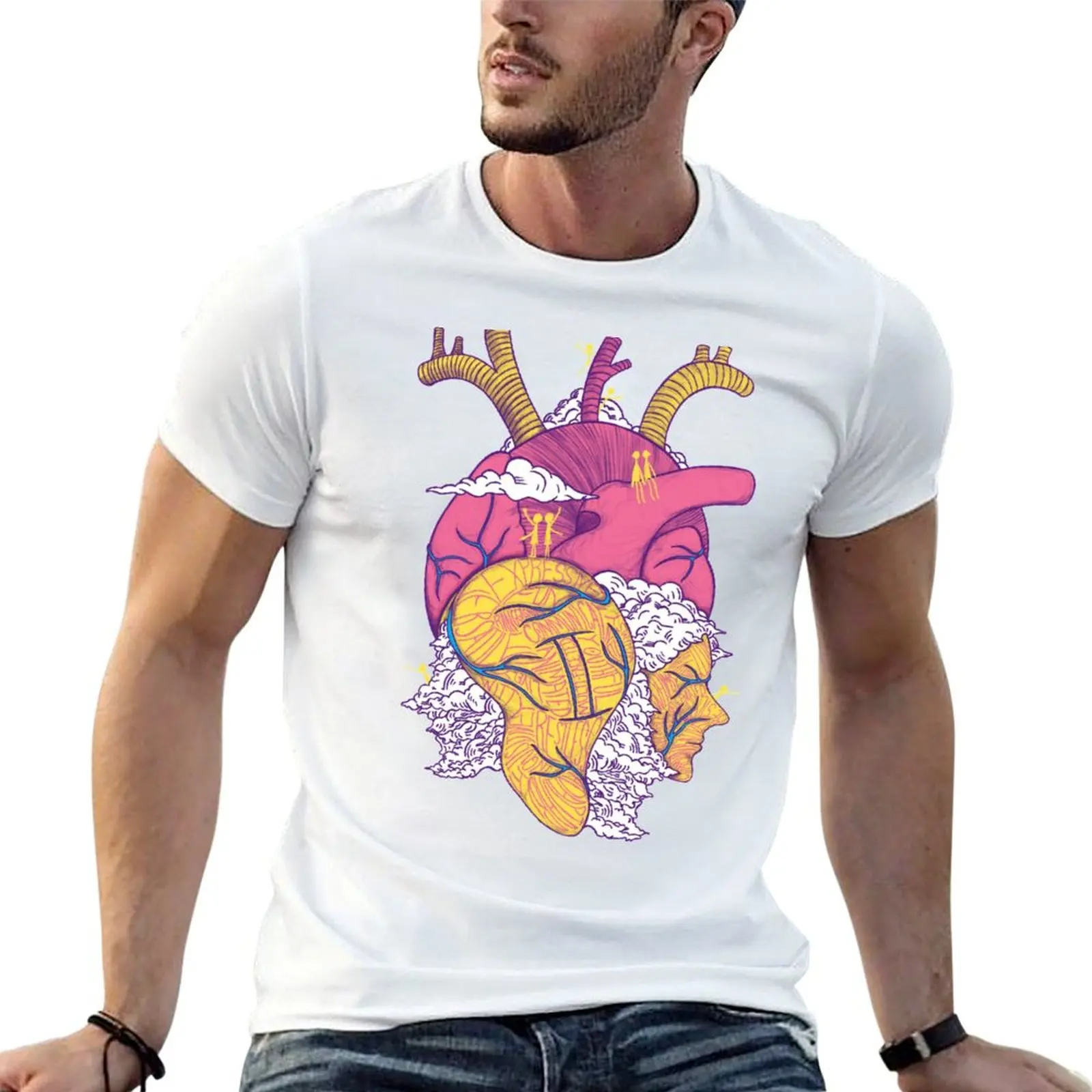

Мужская хлопковая футболка Gemini белая 100% футболка Heart Pack рубашки для