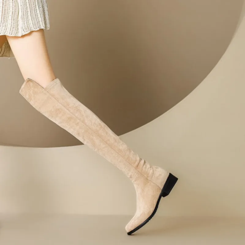 Shoes for Woman Middle Heel Footwear Winter Knee High Shaft Women's Boots Long Flat Gothic Spring Autumn Demi-season Quality Hot