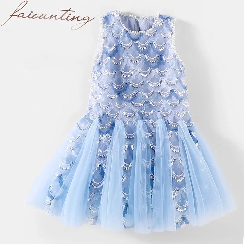 little girl princess dress baby girl sleeveless fish scale summer fashion vest dress children role-playing dress Baby Clothing