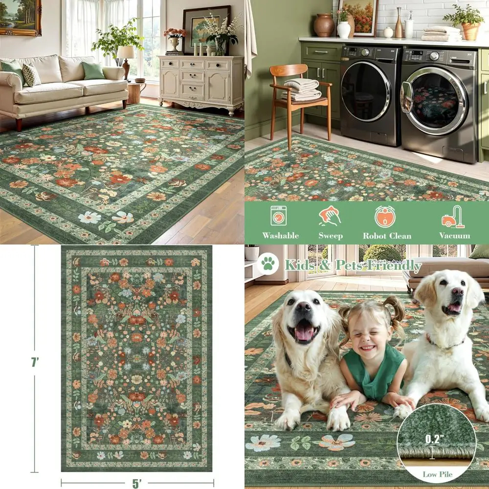 

Vintage Boho Style 5x7 Washable Non-Slip Soft Low Pile Area Rug for Living Room and Bedroom