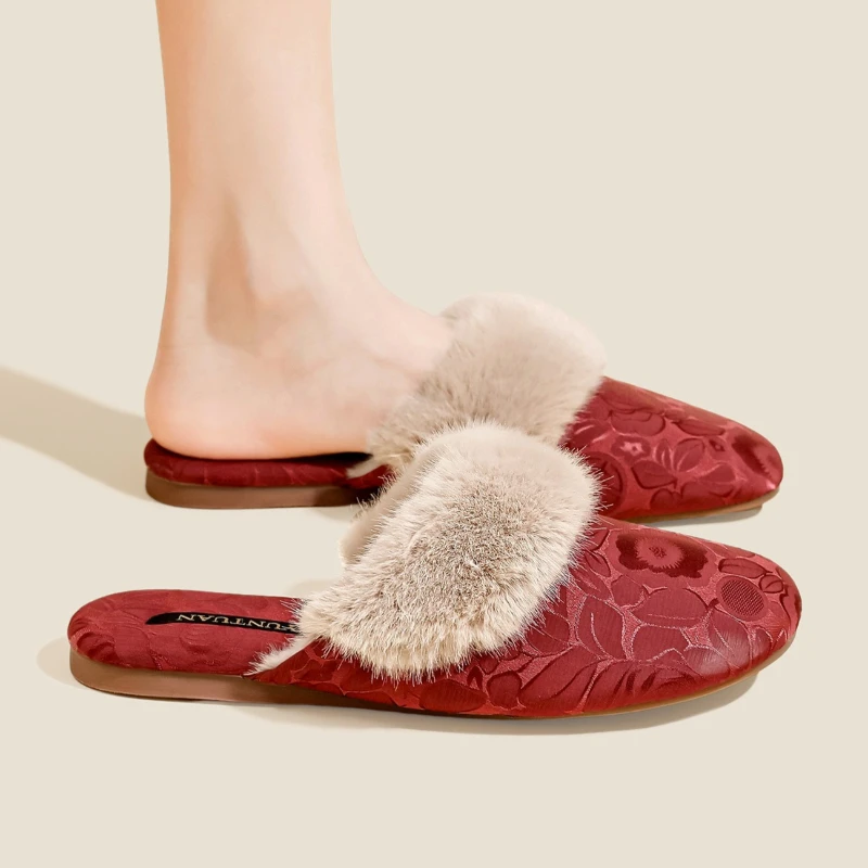 الساتان الفاخرة رقيق النعال امرأة داخلي دافئ عدم الانزلاق الراحة الشرائح الإناث ضوء طباعة أفخم شقة الشتاء المنزل أحذية قطنية