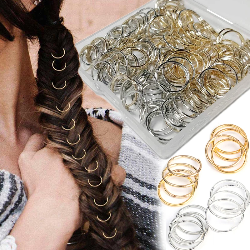 50Pcs/lot Charms Hair Braid Rings Dreadlock Beads Clips Cuffs Metal Dirty Braids Hoops Clasps Jewelry Hair Ring Accessories 10mm