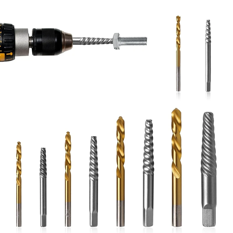

AT19-10-Piece Screw Extractor Set, For Removing Stripped Screws And Broken Bolts Drill Bit Extractor Set