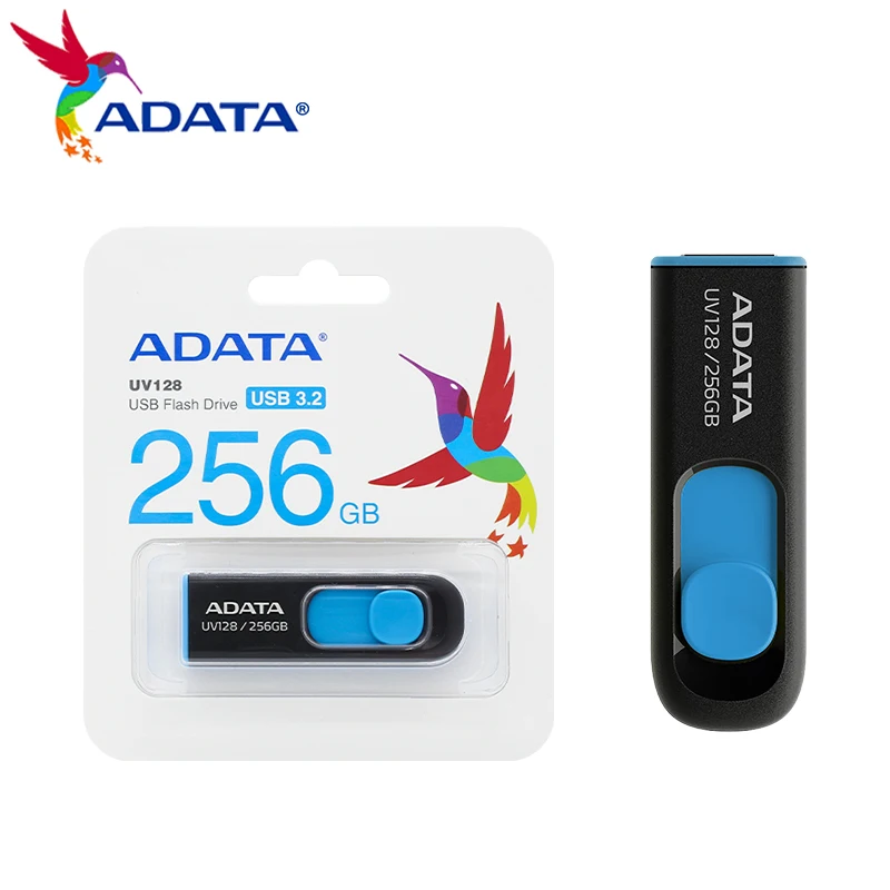 ADATA UV128 stik memori USB 3.2, Flash Drive 32GB 64GB 128GB 256GB untuk komputer Desktop dan Laptop