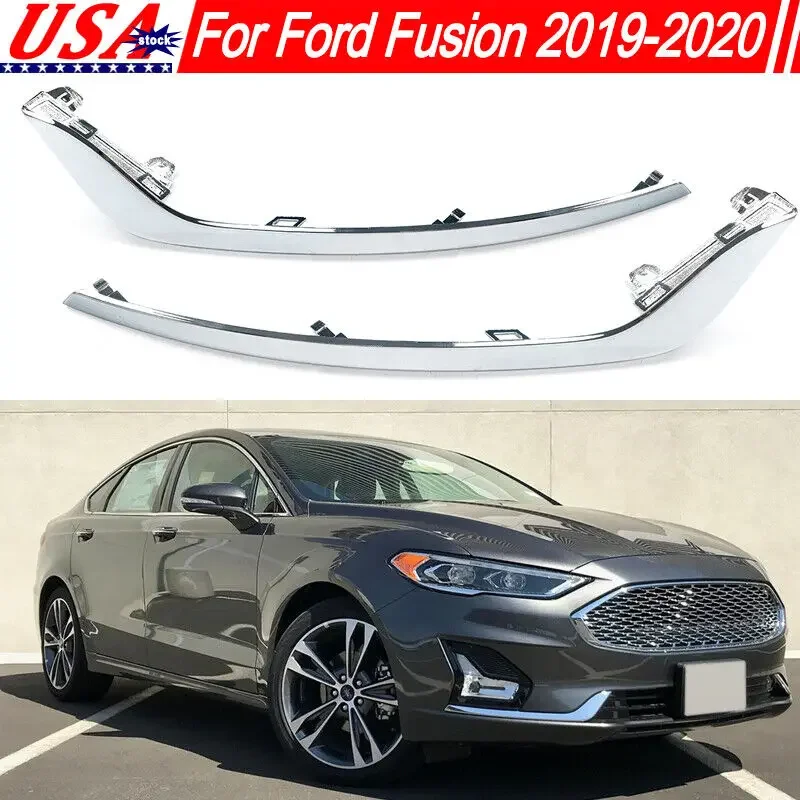 Pair Front LH RH Fog Light Strip Trim Chrome Fit For Ford Fusion Sedan 2019-2020