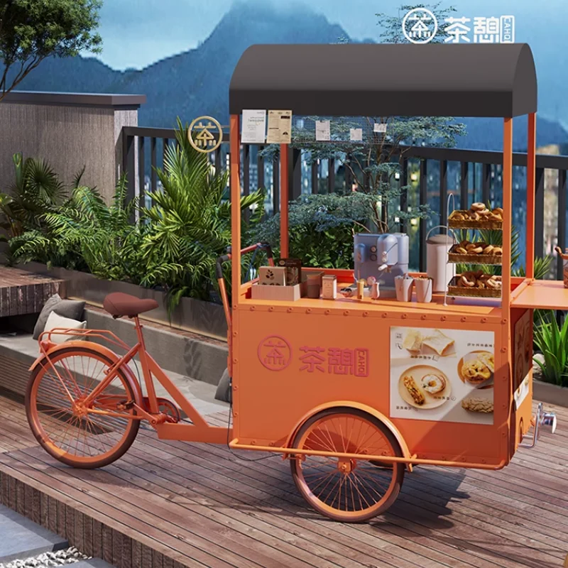 Summer Street Coffee Black Tea Selling Cart Fast Food Hot Dog Cargo Bikes Fruit Vending Gourmet Bicycle