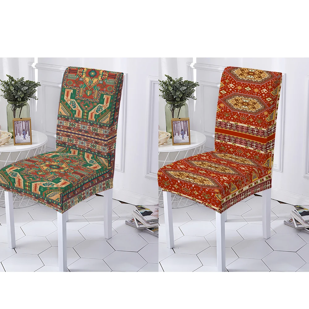 Geometric Retro  House Chair Covers   Restaurant Hotel Slipcovers Seat Cover Protector Decoration Washable Print Multifunctional