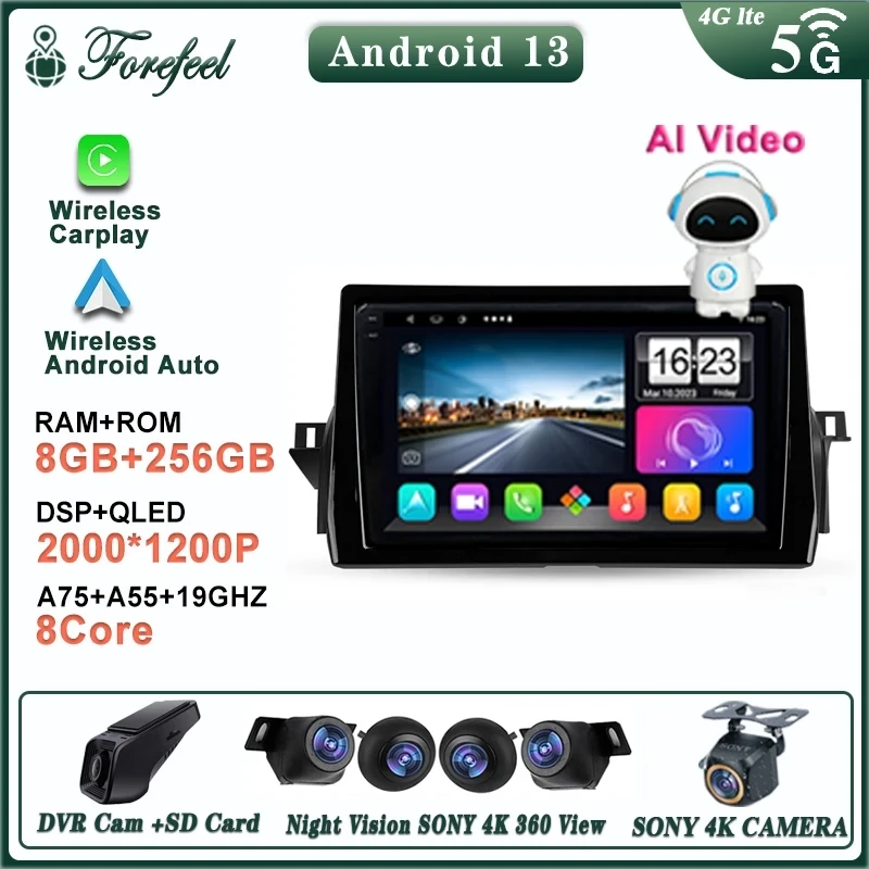 

Android For Toyota Camry 8 XV70 2020 - 2023 Multimedia Player Stereo Head Unit GPS Navigation No 2din DVD QLED Screen Dash Cam