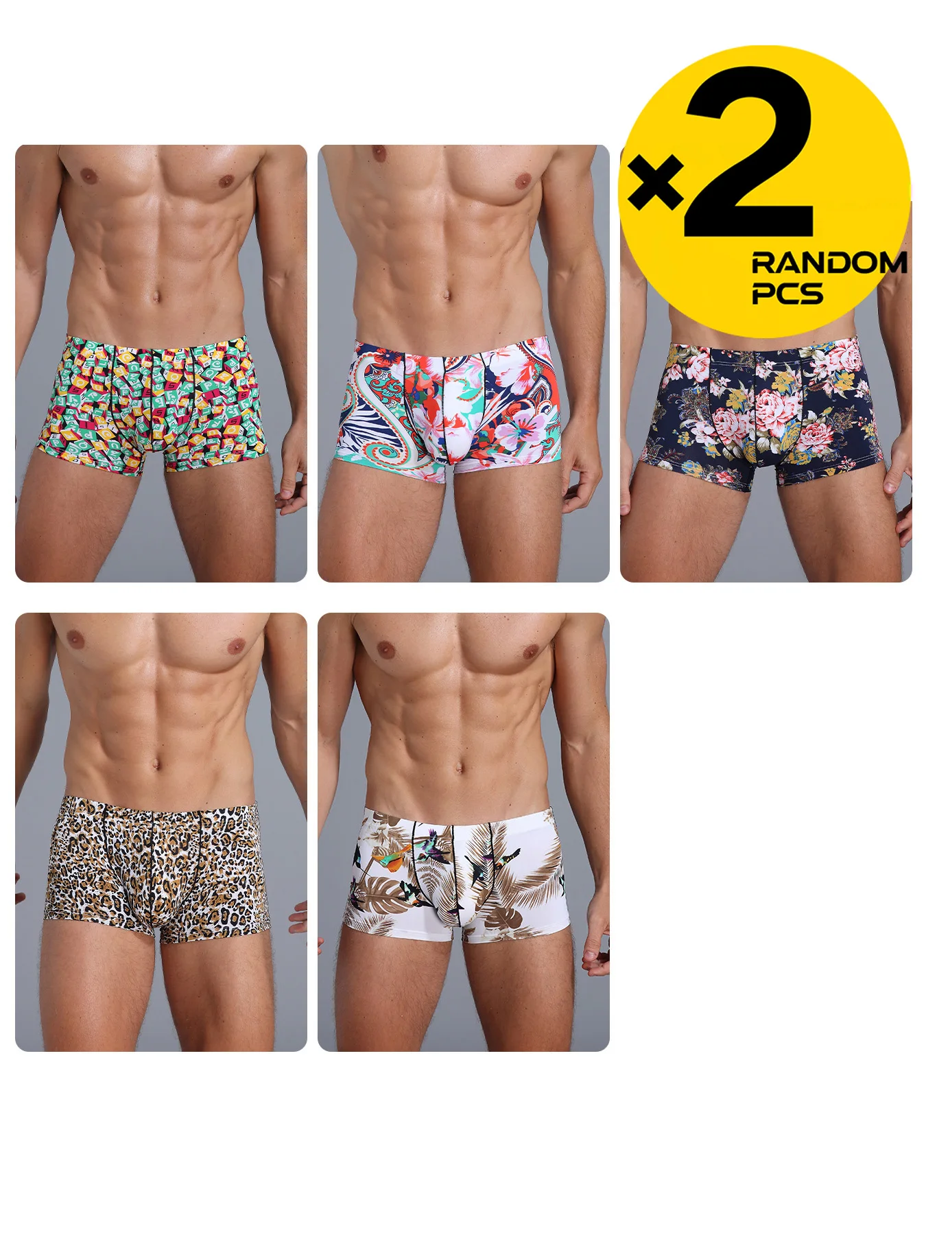 

New Men's Printed Boxer Briefs Large Size Slim Fit Breathable Fashionable Briefs 2pc Comfortable Underwear Random Special Offer