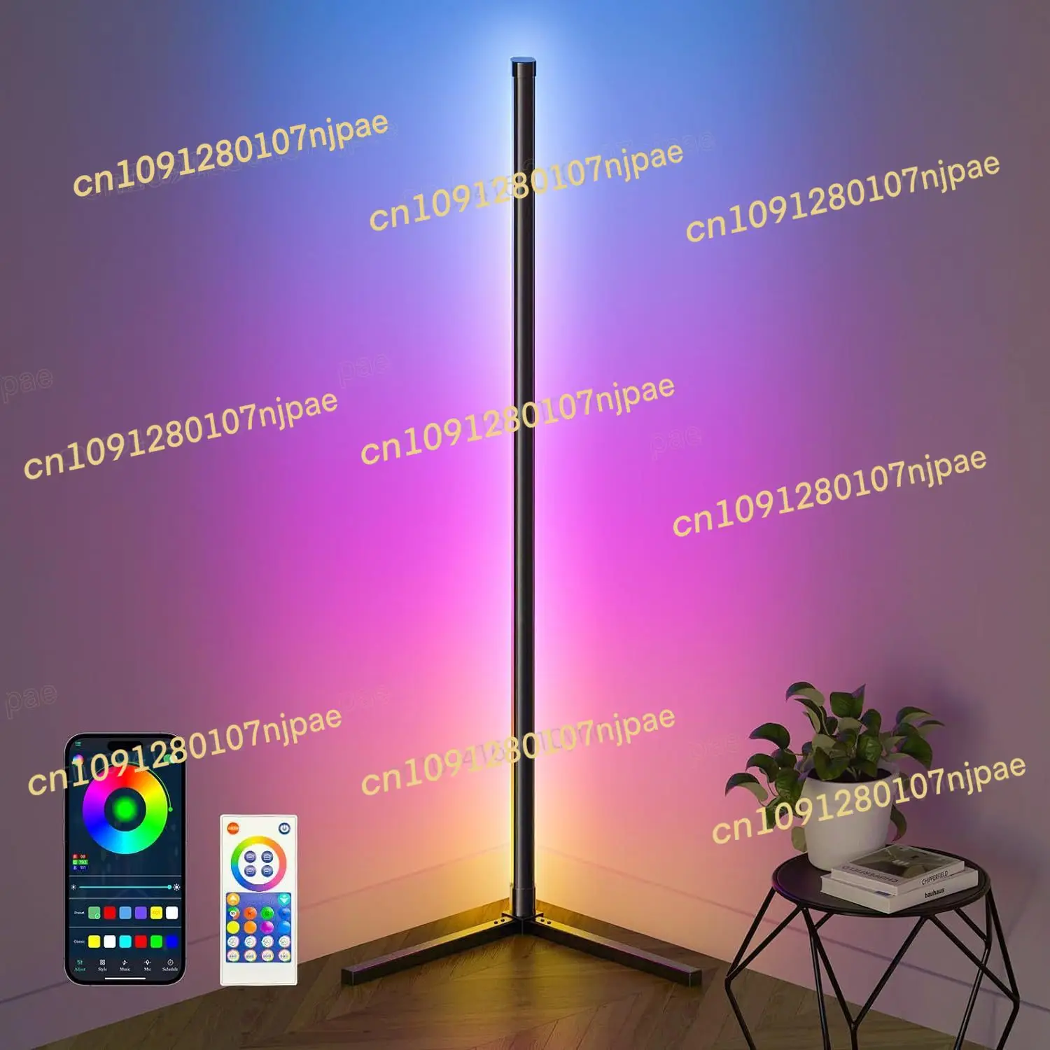 مصباح أرضي RGB قزحي الألوان غرفة المعيشة غرفة نوم جو واي فاي بلوتوث مصباح الزاوية ركن الموسيقى إيقاع لاقط مصباح