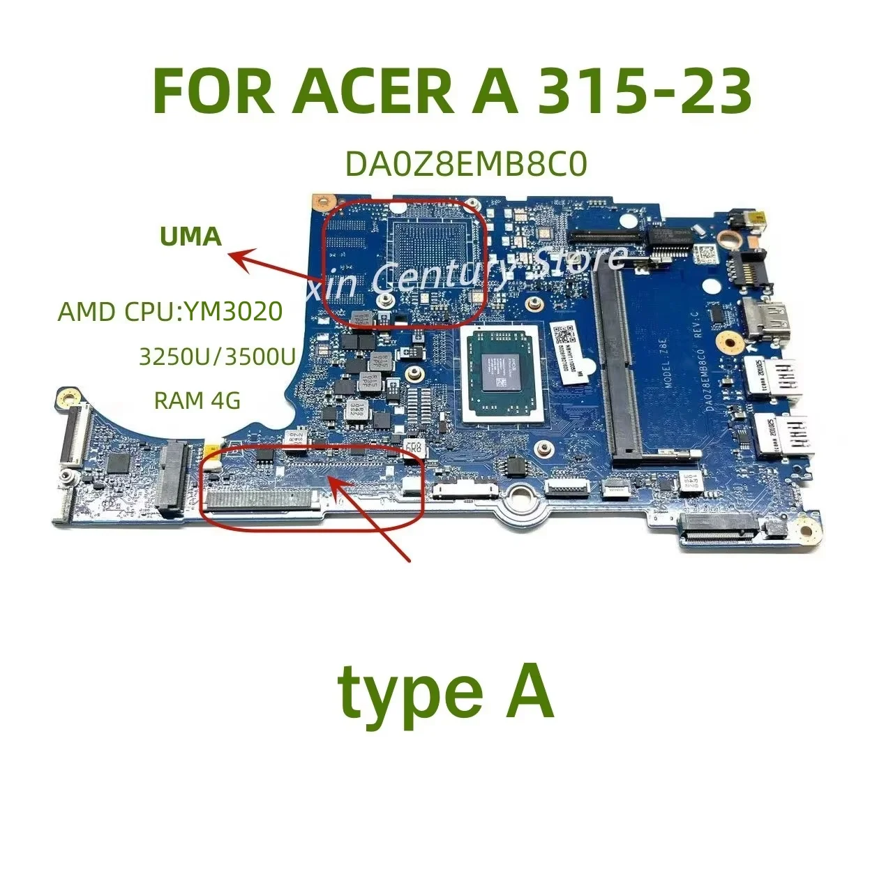 

Материнская плата DA0Z8EMB8C0 для ноутбука Acer Aspire A315-23 с процессором: 3020U/R3/R5/R7 UMA RAM: 0G/4G 100% тестовая доставка
