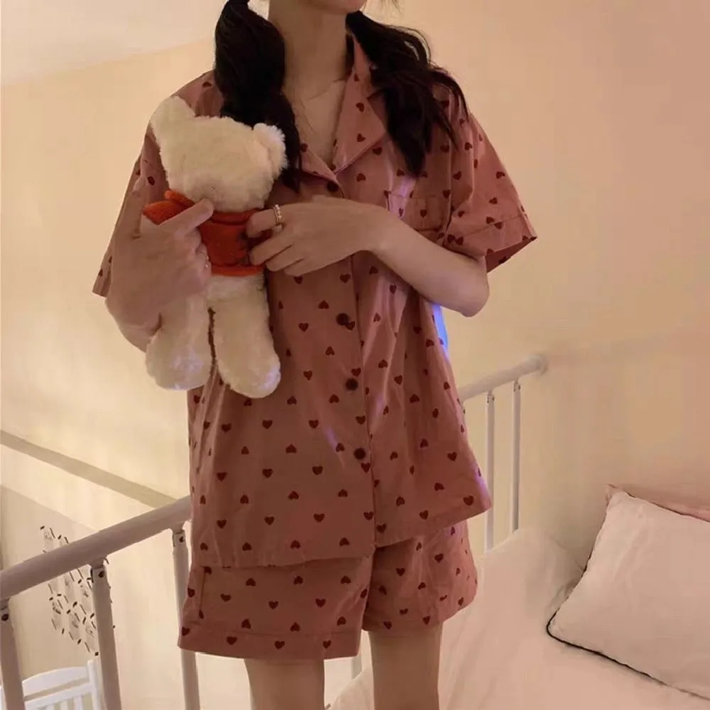 

Пижамный костюм с леопардовым принтом и сердечком, облегающие шорты с короткими рукавами, ночная рубашка с v-образным вырезом, женская одежда для сна, комплекты одежды из двух предметов