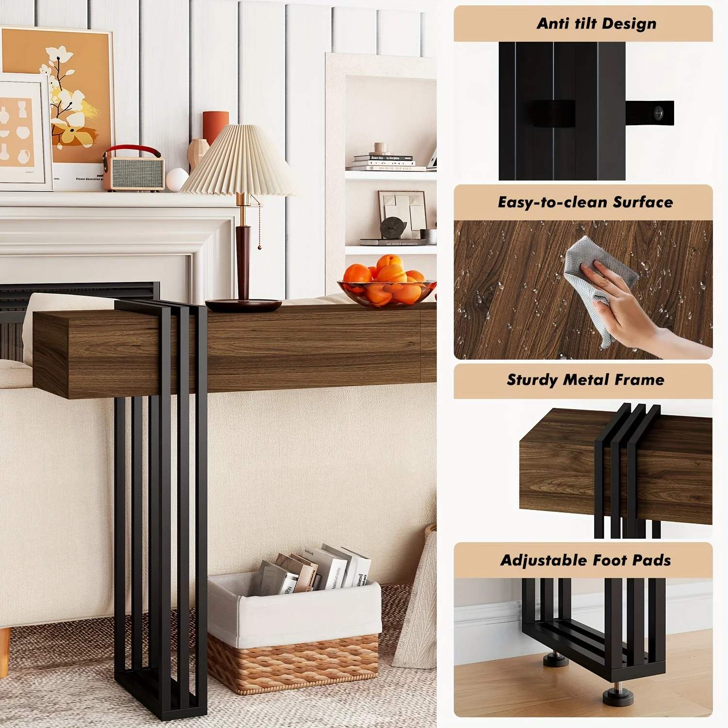 63-Inch Long Console Table, Industrial Style Sofa Table, Entrance Hall Corridor Table Decoration, Living Room Console Table