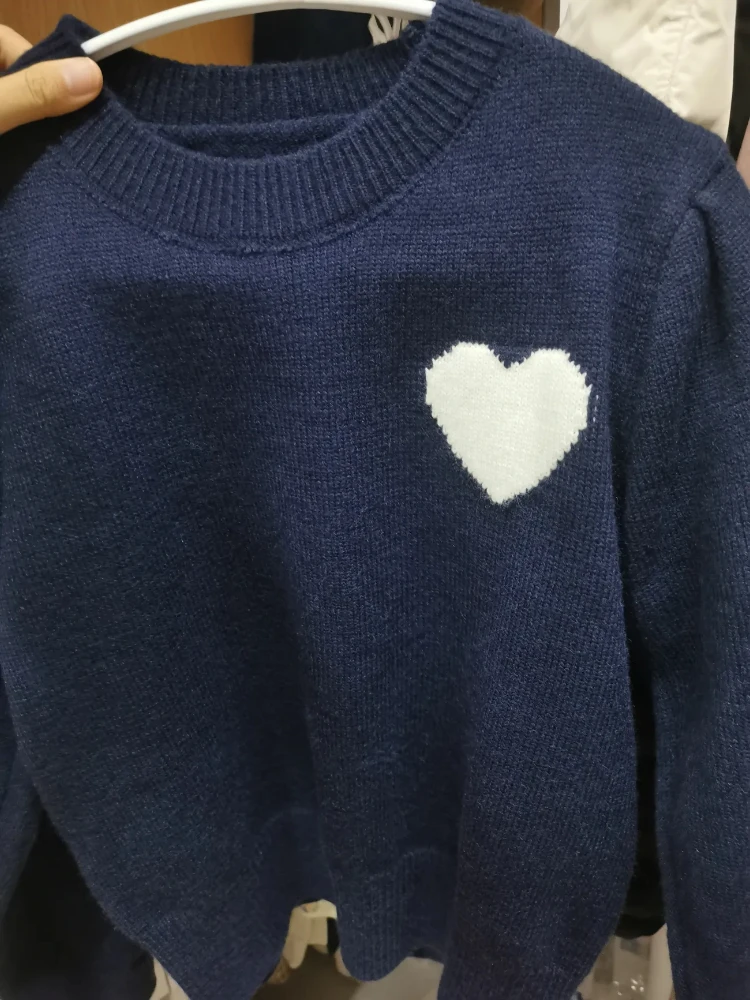 Pullovers Women Heart Print Sweet Design Knitted Sweater Slouchy Loose Casual All-match Daily Comfortable Korean Style Classic