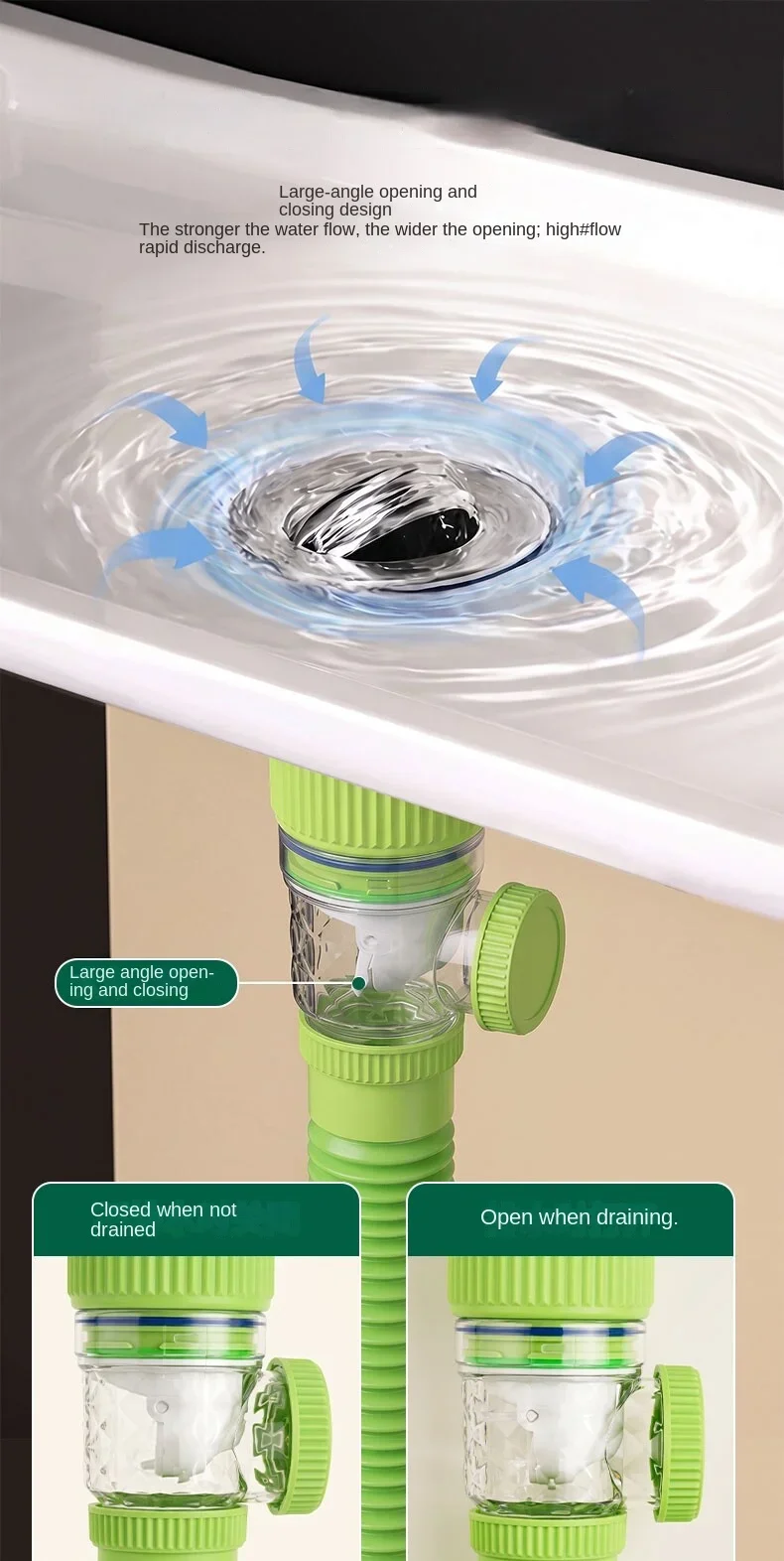 Anti-Odor Retractable Drain Pipe Flip-Top Kitchen Sink Filter Flexible Downspout Bathroom Washbasin Anti-Clogging Drainage Syste