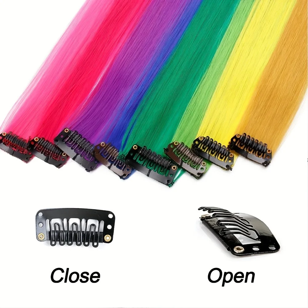 13 Colors Colorful Party Highlight Clip in Straight Hair Extensions for Girls 22 Inch Y2K Multi-Color  Hair Synthetic Hairpieces