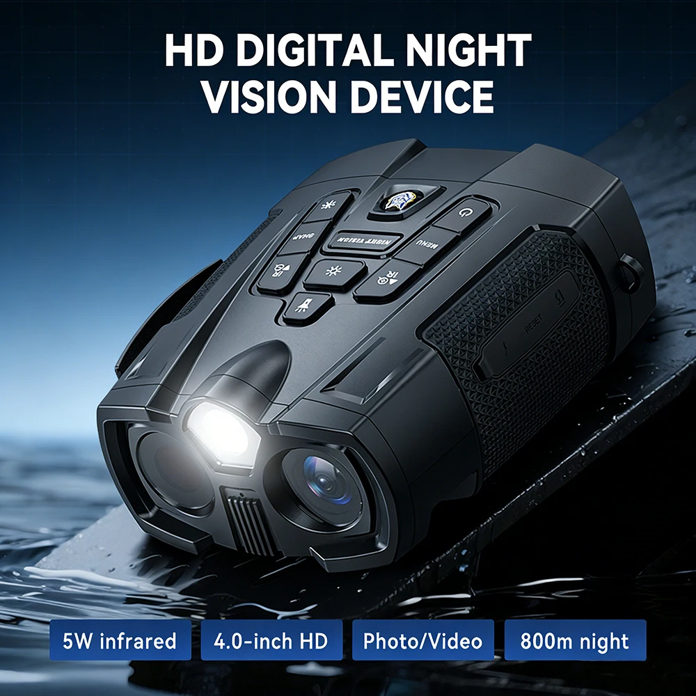 

Rechargeable Night Vision Binoculars 10X Digital Zoom With Tactical Light 7 Levels Infrared Night Vision 4" HD Screen for Hunt